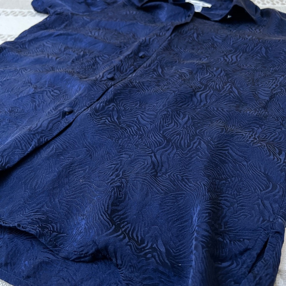 Vtg Anna Frank Button Up Blouse Minimalist Gothic 100% Silk Navy Zebra Women's S - Picture 7 of 9
